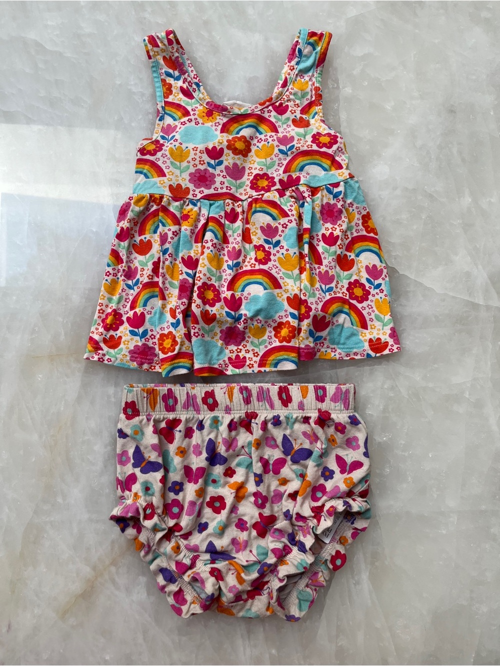 Posh Peanut Kids Rainbow & Floral Tank Dress with Blooming Bloomers - Multicolor
